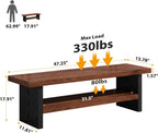 47" Solid Wood Entryway Bench with Shoe Storage, 2-Tier Modern Farmhouse Hallway Bench with Open Shelf for Bedroom, Dining Room, Mudroom, Easy Assembly, Dark Walnut & Black