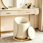 Luxury Vanity Stool with Storage, 360° Swivel Vanity Chair with Back, 400lbs Round Ottoman Leather Makeup Vanity Stool, Dressing Table Seat for Bedroom Bathroom Dressing Room (Beige- B)