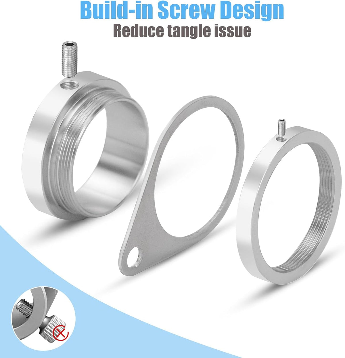1.5" Flag Pole Rings, 2 Pcs Aluminum Alloy Spinning Flag Pole Ring Clips Swivels, 360° Rotating Anti Wrap Flagpole Ring Hardware with Stainless Steel Carabiners for 1.26-1.5" Diameter