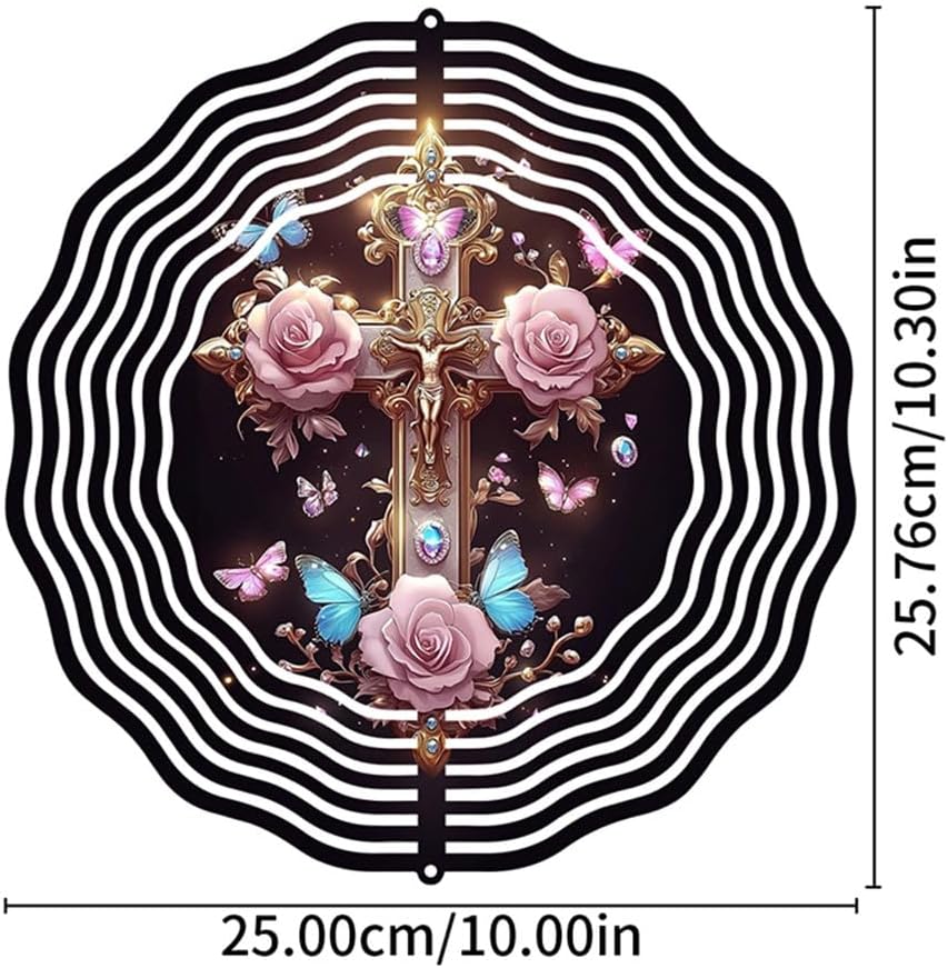 Jesus Cross Wind Spinner, Metal Wind Spinners Outdoor/Indoor, Cross Hanging Garden Decor for Outside, Stainless Wind Spinners for Yard and Garden 10 inch 3D (25.76X25 CM)