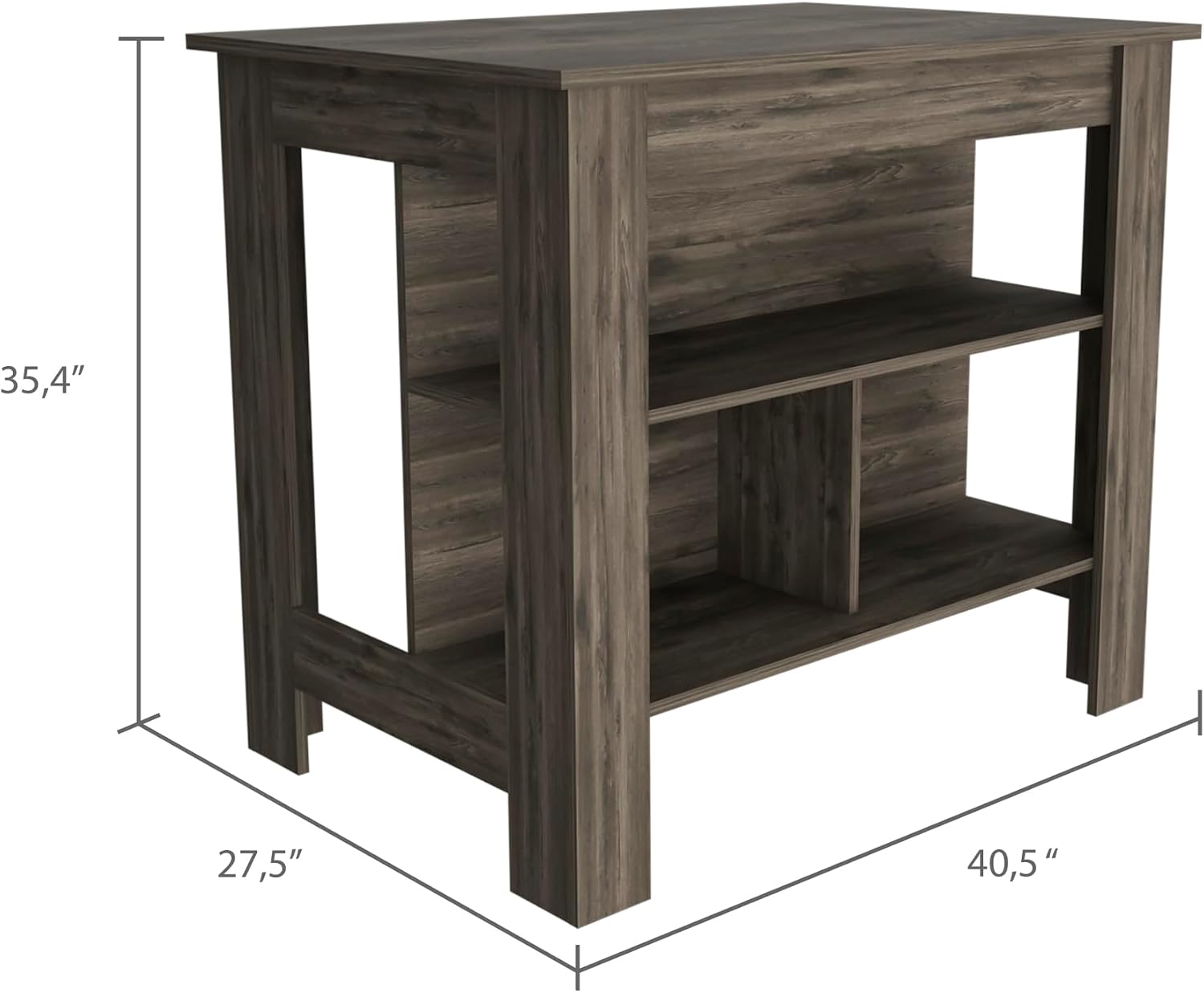 Kitchen Island with Four Legs and Three Shelves - Dark Brown | Three shelves and four legs for stable support and ample storage
