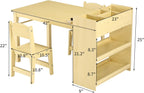 PlayfulPals Kids Art Table with 2 Chairs Set, Toddler Craft Desk with Storage Shelves, Drawing Table with Paper Roller Yellow