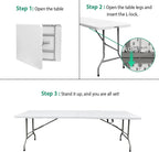 8ft Folding Table Heavy Duty 8 Foot Portable Foldable Table | Carry Handle, Fold-in-Half Design, Blow Molded Tabletop, Perfect for Party, Dining, Banquet, Picnic and Camping, White