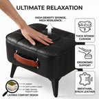Vintage Style Faux Leather Ottoman Footstool - Wooden Frame, Upholstered Interior, Multi-Use Footrest for Living Room, Entryway, Office (Black)