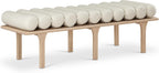 Meridian Furniture 22007Cream Landon Collection Art Deco Bench with Soft Vintage Cream Vegan Leather and Solid Wood with Natural Oak Finish, 60.5" W x 19.5" D x 18.5" H, Cream