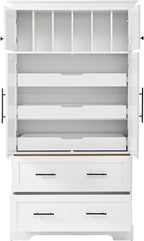 Harper & Bright Designs 72" Tall Farmhouse Kitchen Pantry with 2 Cabinets & 2 Drawers, Modern Storage Cabinet with 3 Pull-Out Trays & 4 Doors, Freestanding Cupboard for Kitchen, Dining Room,White