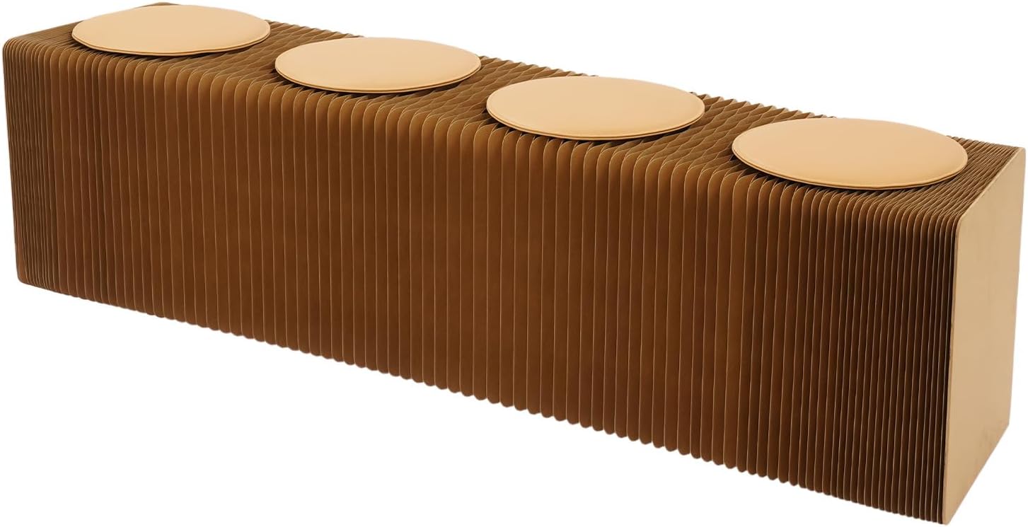 Folding Paper Stool with Pu Cushion,Accordion Paper Folding Sofa Chair,Scalable Folding Bench,3.9/4.9/6.6/8.2ft Accordion Chair Stool,One Seat Holds 400lb,for Living Room,Coffee Bar (Brown, 4 Seats)