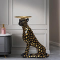 Luxury Panther Side Table with Tray, Fiberglass Resin Floor Sculpture, Decorative Accent Table for Living Room, Entryway, or Office(Black)
