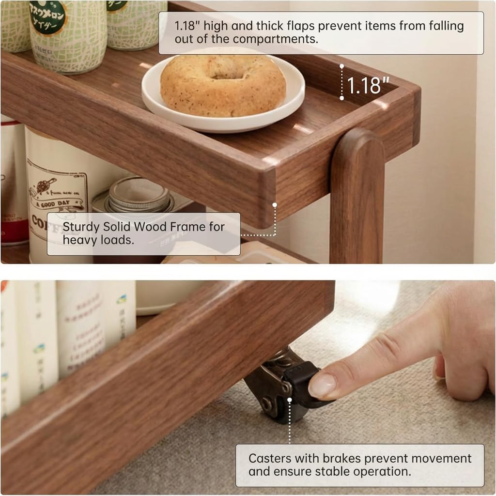 Small Narrow Side Table with Wheels, Skinny End Table for Small Spaces, 4 Tier Side Table for Living Room Bedroom(Walnut, 7.87" D x 15.75" W x 31.89" H)