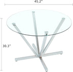 SSLine 45.2" Round Glass Dining Table for 4 Modern Circle Glass Tabletop Kitchen Table for 4 Luxury Dinner Tables with Silver Metal Legs for Home Kitchen Dining Room(Table Only)