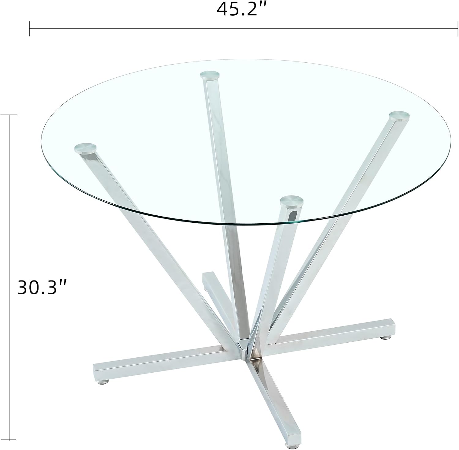 SSLine 45.2" Round Glass Dining Table for 4 Modern Circle Glass Tabletop Kitchen Table for 4 Luxury Dinner Tables with Silver Metal Legs for Home Kitchen Dining Room(Table Only)