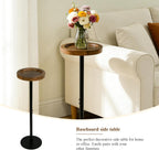 YYW Drink Table, 7.87" Round Side Table, Small Pedestal Side Table, Circle End Table with Metal Base, Martini Tables for Small Spaces, Living Room, Bedroom (Walnut Brown)