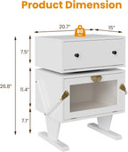 RoyalCraft Large Nightstand with LED Lights, White Robot Nightstand | End Table with 360°Rotating Drawer, Modern Bedside Table with Storage, Wood Night Stand for Bedroom, Home Office, White