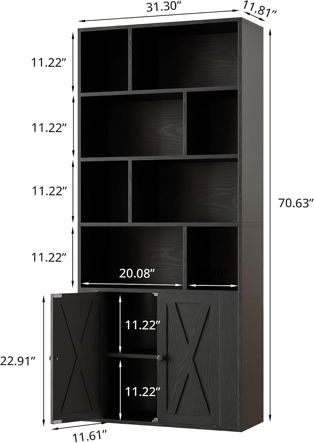IRONCK 4-Tier Bookcase with Doors, Tall Storage Bookshelf, Black
