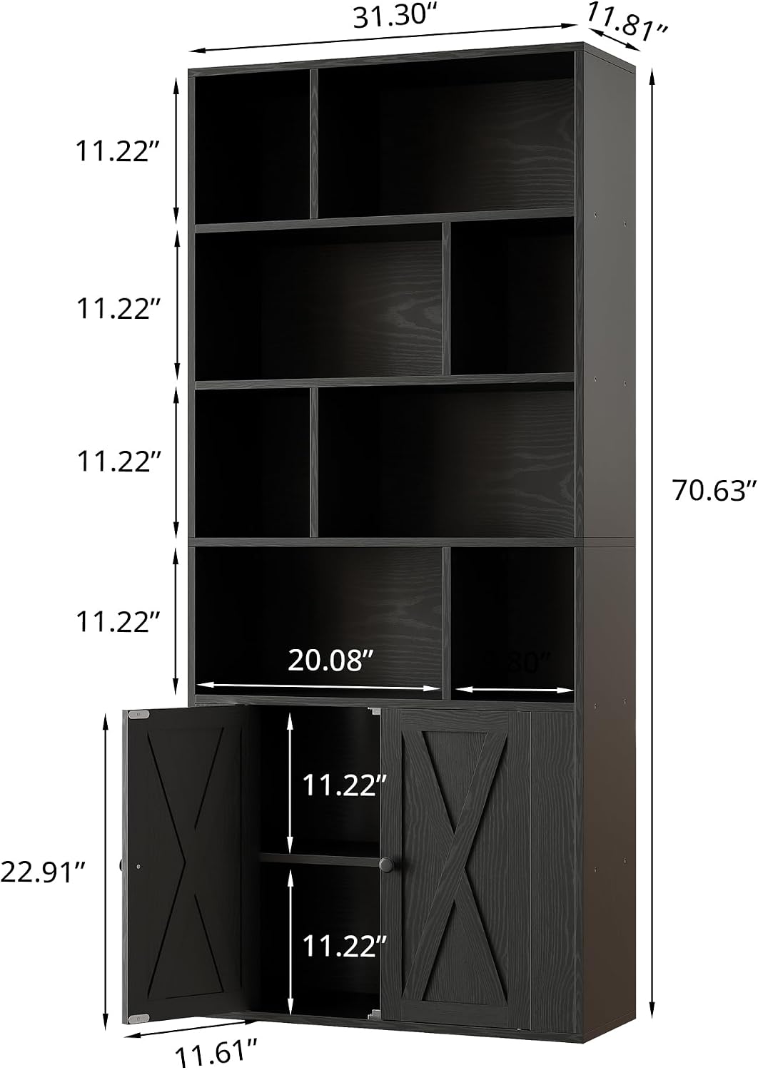 IRONCK 4-Tier Bookcase with Doors, Tall Storage Bookshelf, Black