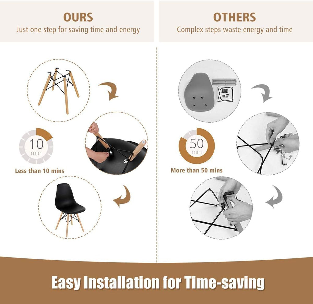 GOFLAME DSW Dining Chairs Set of 4, Shell Plastic Chairs with Wooden Legs, Modern Style Armless Chairs for Living Room Kitchen Bedroom, Kitchen Side Chairs for Dining Room, Living Room, Black