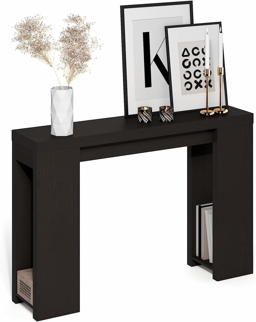 Furinno ARA 47-Inch Wide Entryway Table, Narrow Console Table, Dark Oak | Thick Frame Sofa Table with Shelf, Farmhouse Couch Table Behind Sofa, for Entrance, Hallway, Living Room