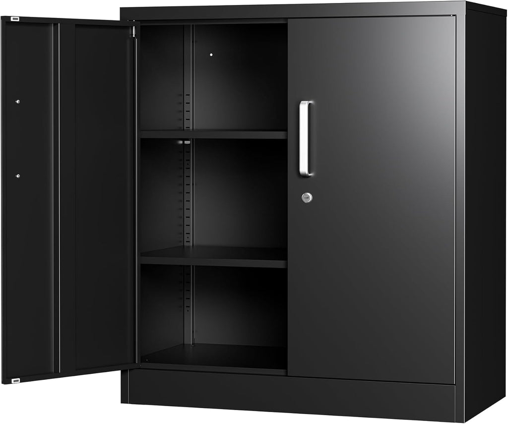 Metal Storage Cabinet with Locking Doors, 35.4" Steel Locker Organizer with Adjustable Shelves, Garage Utility Cabinet for Home, Office, Shop, and School