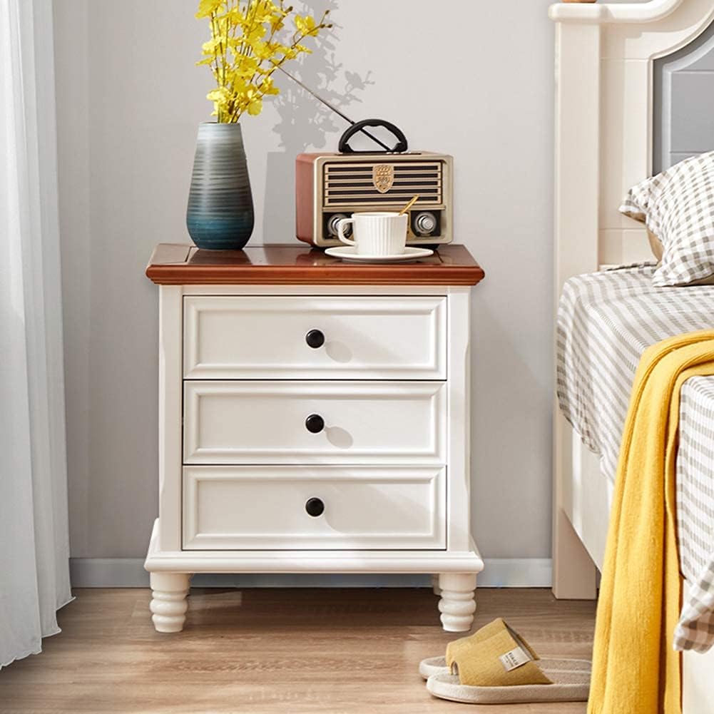 Nightstand Modern Solid Wood Bedside Storage Cabinet with 3 Layers of Drawers And 4 Wooden Feet Bedroom Bedside Table Needed