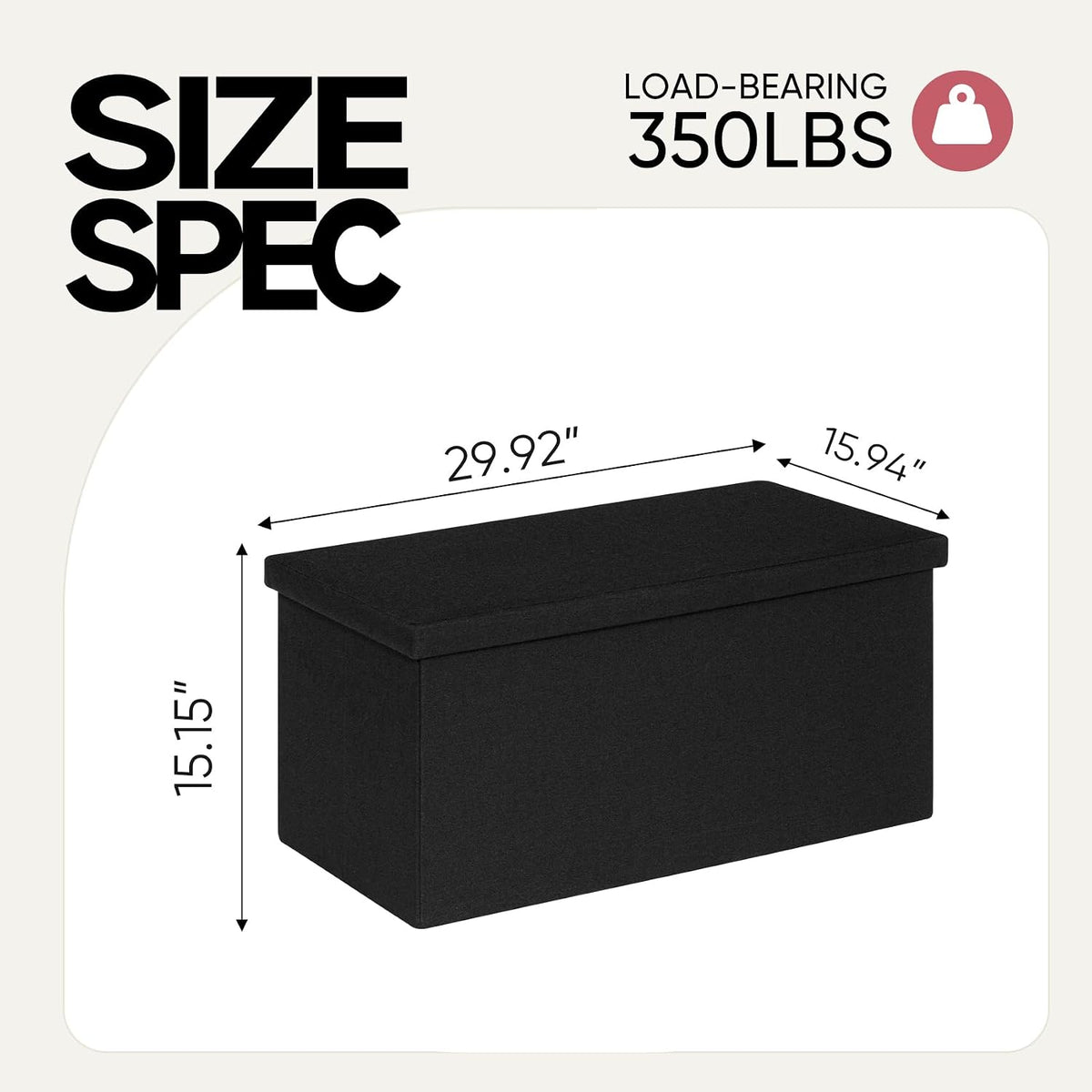 30 Inch Folding Storage Ottoman with Reversible Lid Coffee Table, Linen Fabric Multi-Functional Foot Rest & Seat for Living Room, Bedroom-Black