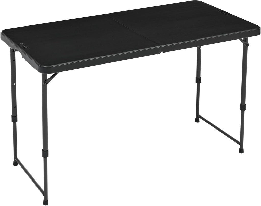 Amazon Basics Portable 4 Ft Rectangular Folding Dining Table, 4 Adjustable Height Settings, Space Saving Fold-in-Half Design and Carrying Handle, Indoor & Outdoor, Washed Black, 47.8 x 23.9 x 33.9 in