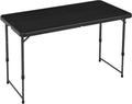 Amazon Basics Portable 4 Ft Rectangular Folding Dining Table, 4 Adjustable Height Settings, Space Saving Fold-in-Half Design and Carrying Handle, Indoor & Outdoor, Washed Black, 47.8 x 23.9 x 33.9 in