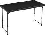 Amazon Basics Portable 4 Ft Rectangular Folding Dining Table, 4 Adjustable Height Settings, Space Saving Fold-in-Half Design and Carrying Handle, Indoor & Outdoor, Washed Black, 47.8 x 23.9 x 33.9 in