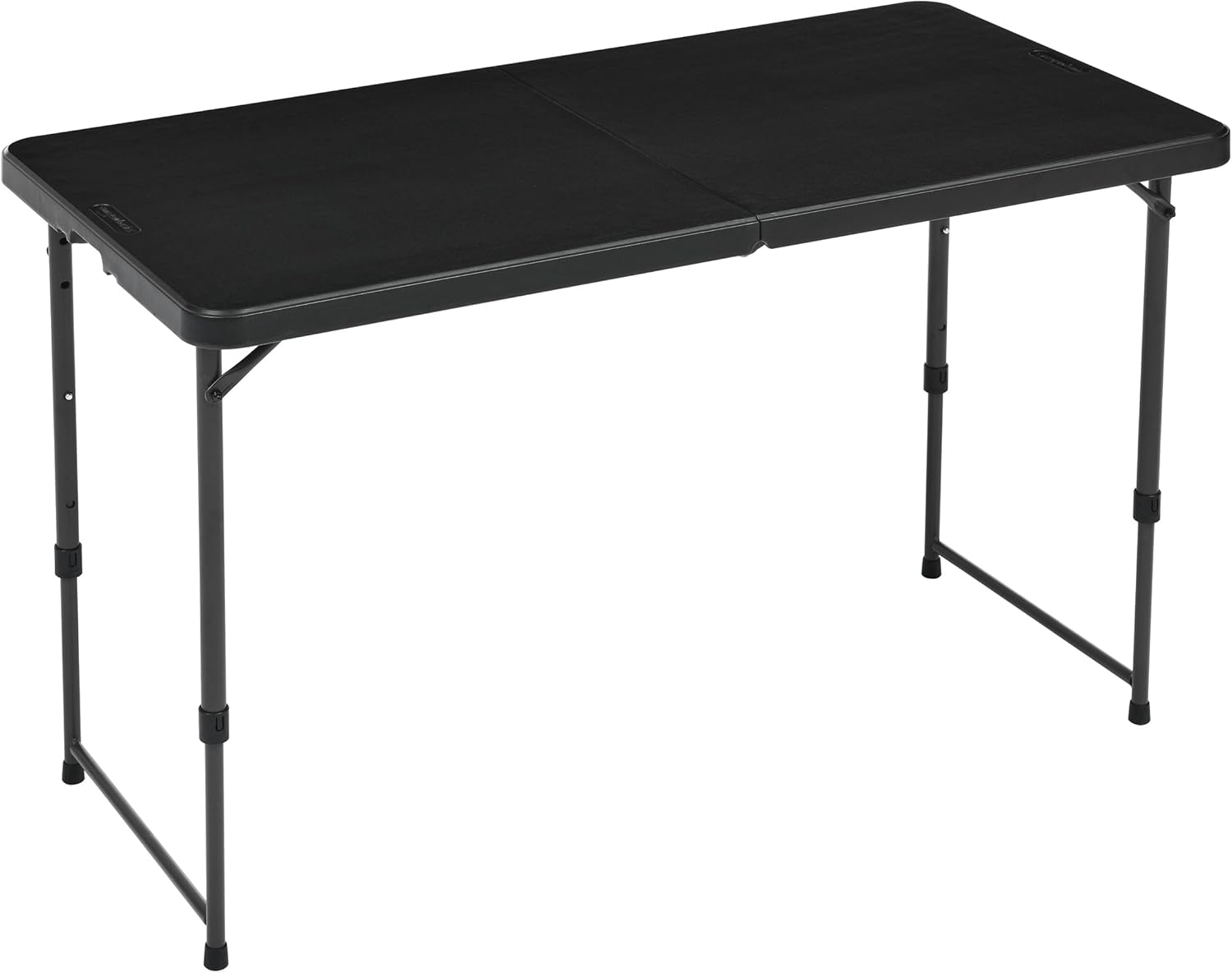 Amazon Basics Portable 4 Ft Rectangular Folding Dining Table, 4 Adjustable Height Settings, Space Saving Fold-in-Half Design and Carrying Handle, Indoor & Outdoor, Washed Black, 47.8 x 23.9 x 33.9 in