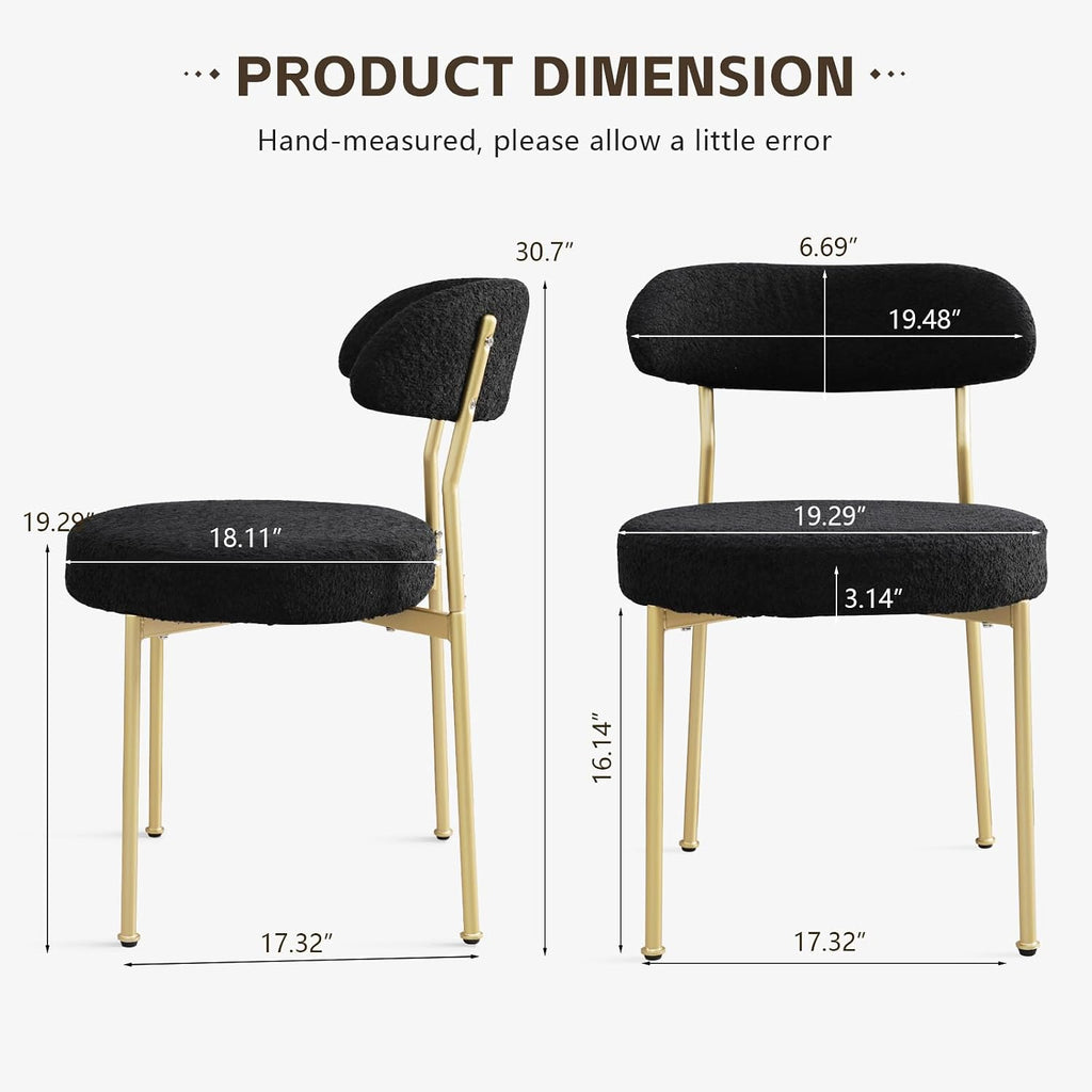 Black Boucle Dining Chair Set of 4, Modern Oval Upholstered Dining Chairs with Curved Back and Metal Leg for Dining Room,Restaurant,Kitchen Island(Gold Leg)
