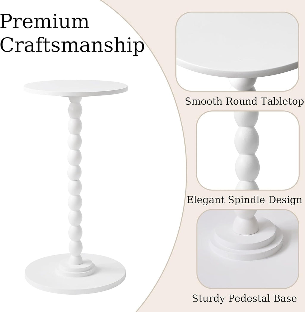 Aibiju Side Table, Wood Round Drink Table, Small End Table, Weighted Base Pedestal Table for Living Room, Bedroom, Modern White YD-RST001W