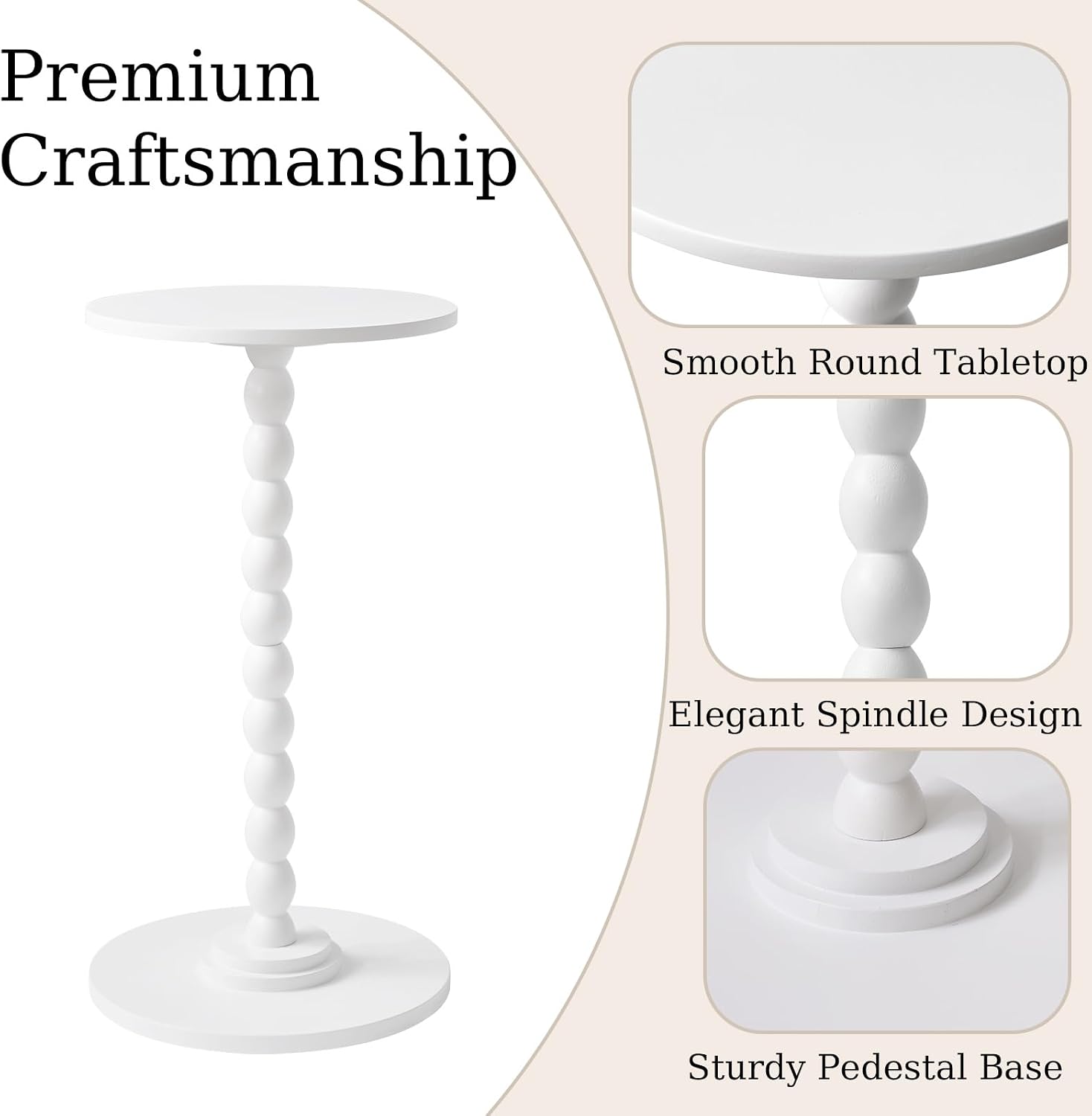 Aibiju Side Table, Wood Round Drink Table, Small End Table, Weighted Base Pedestal Table for Living Room, Bedroom, Modern White YD-RST001W