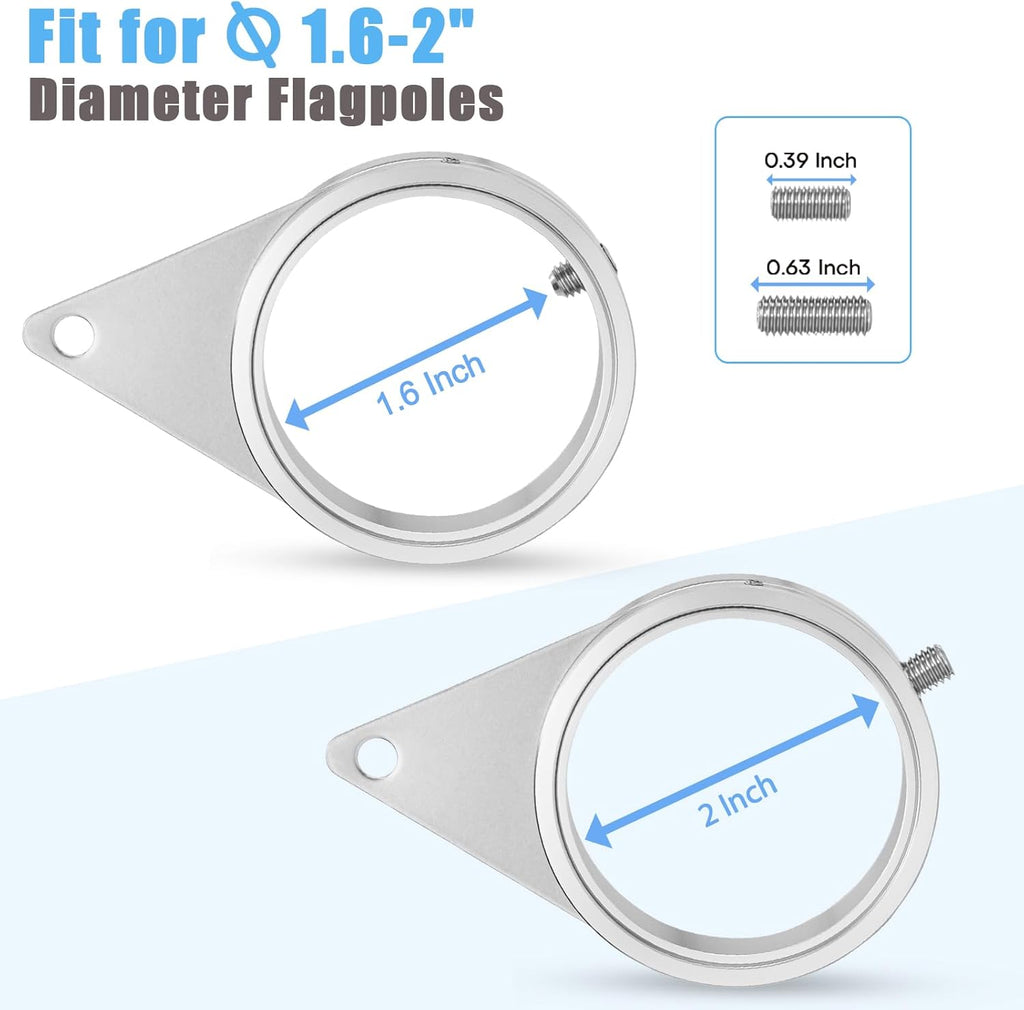 2" Large Flag Pole Rings, 2 Pcs Aluminum Alloy Spinning Flag Pole Ring Clips Swivels, 360° Rotating Anti Wrap Flagpole Ring Hardware with Stainless Steel Carabiners for 1.6-2" Diameter