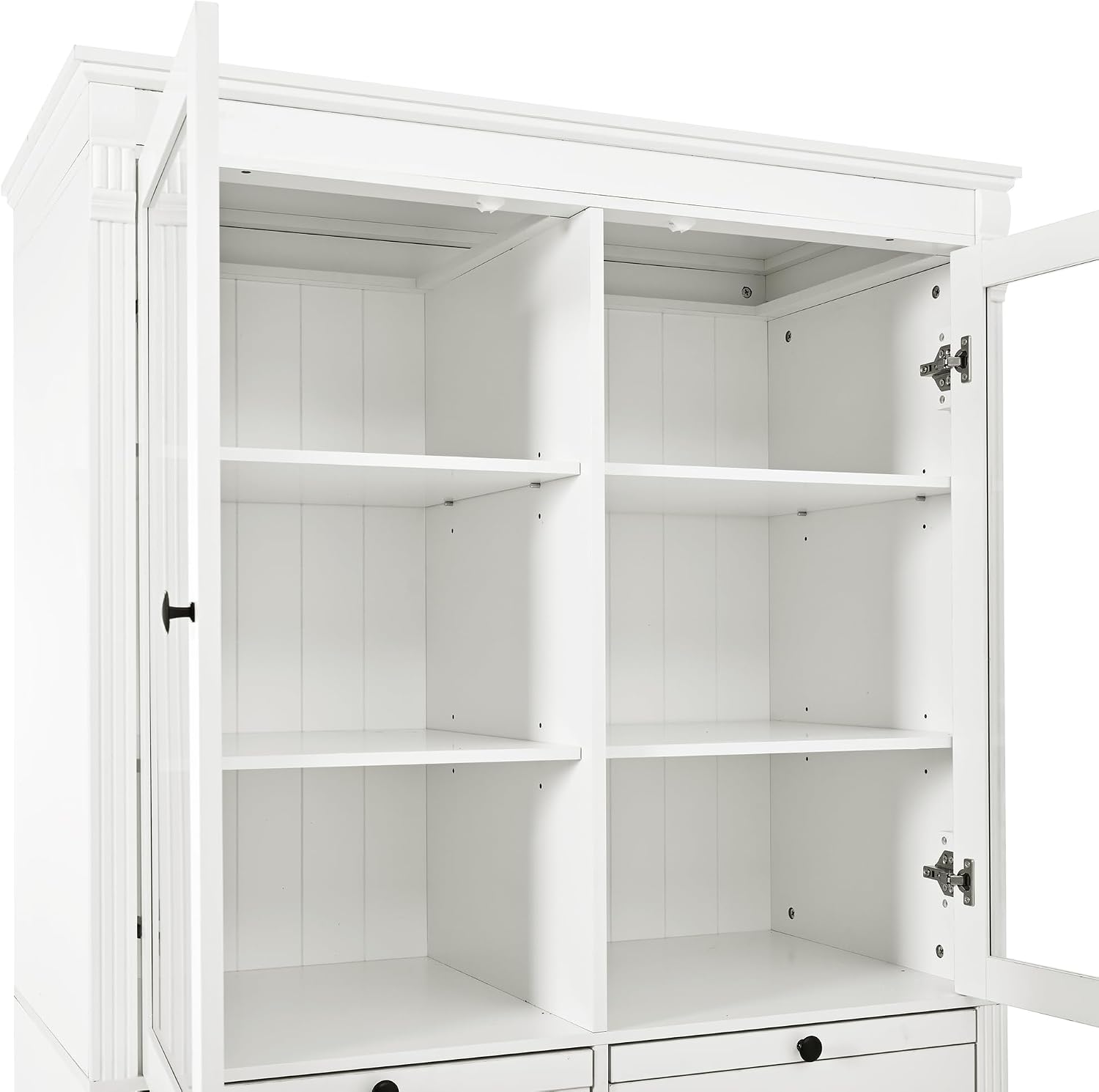 Polibi Large 72" H x 40" W Kitchen Pantry Cabinet Freestanding Storage with Glass Doors, Adjustable Shelves & Drawers, Serving Trays for Coffee Bar or Dining Room, White