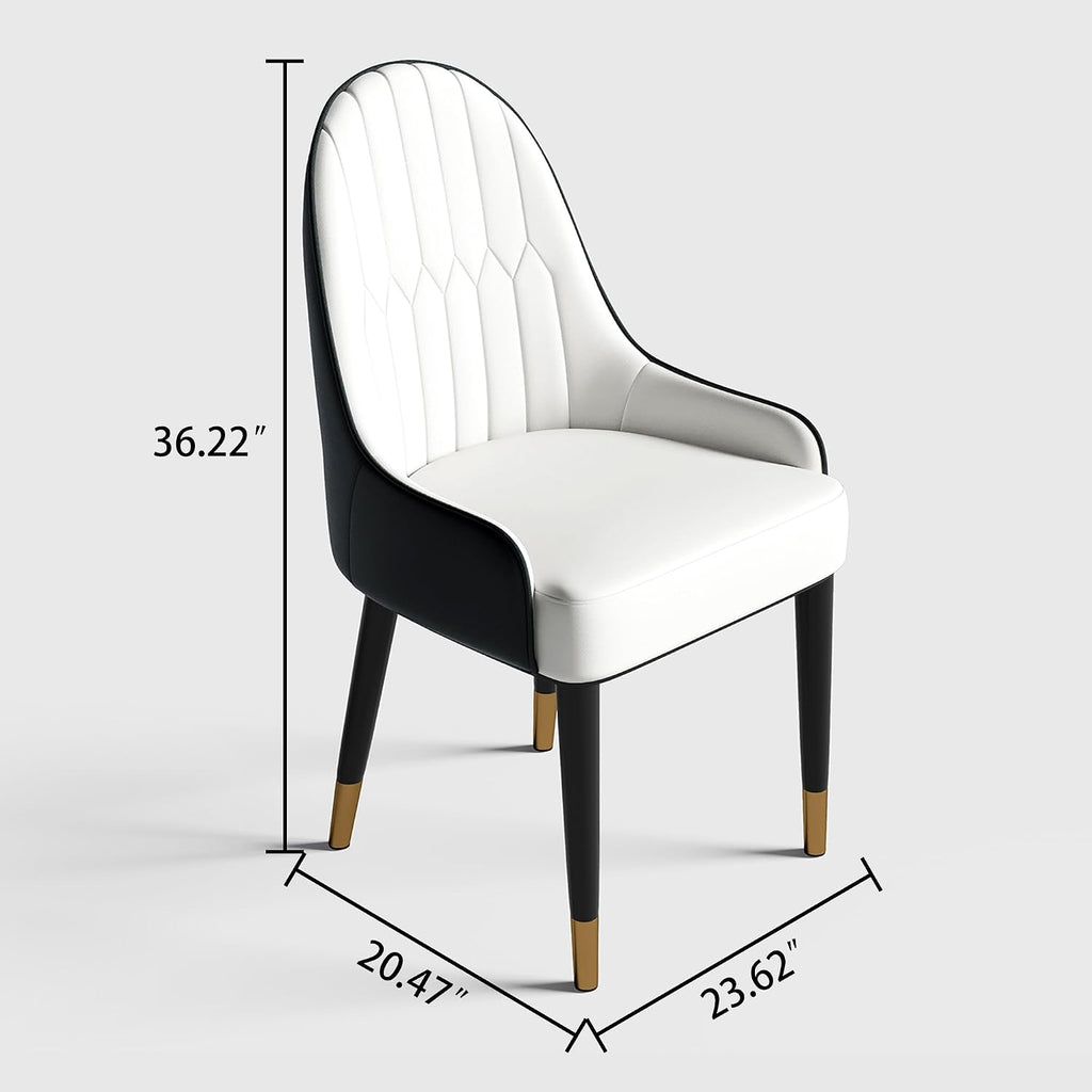 AF ARTISAN FURNITURE Black White Dining Chairs Set of 2 with High Backs Mid Century Modern Kitchen Dining Room Chairs PU Faux Leather Upholstered Large Padded Accent Chair with Legs