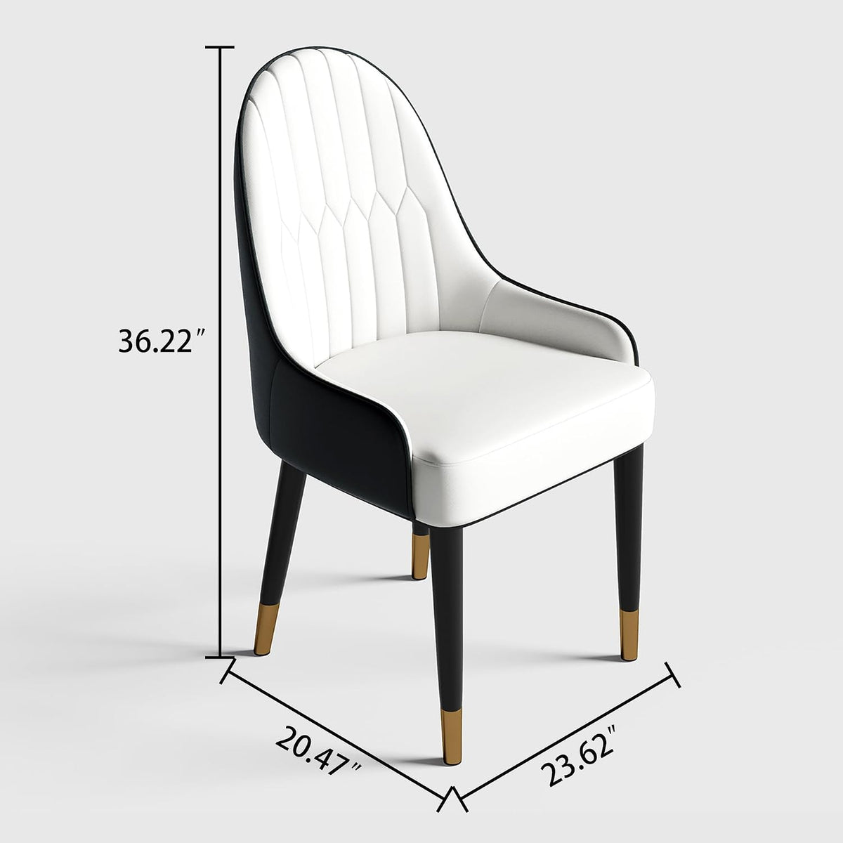 AF ARTISAN FURNITURE Black White Dining Chairs Set of 2 with High Backs Mid Century Modern Kitchen Dining Room Chairs PU Faux Leather Upholstered Large Padded Accent Chair with Legs