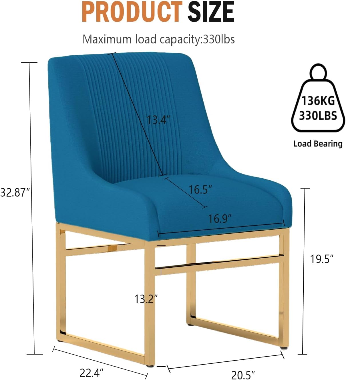 Kitchen & Dining Room Chairs Set of 2 Mid Century Modern Dining Chairs Upholstered Dining Chairs with Polished Gold Finish Metal Frame-Gold Base Velvet.