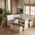 Farmhouse Breakfast Nook Table Set, Dining Nook Set with Corner Bench,with Storage Function Mid Century Modern Small Dining Table Set, Kitchen Table Corner Set (Gray + White)