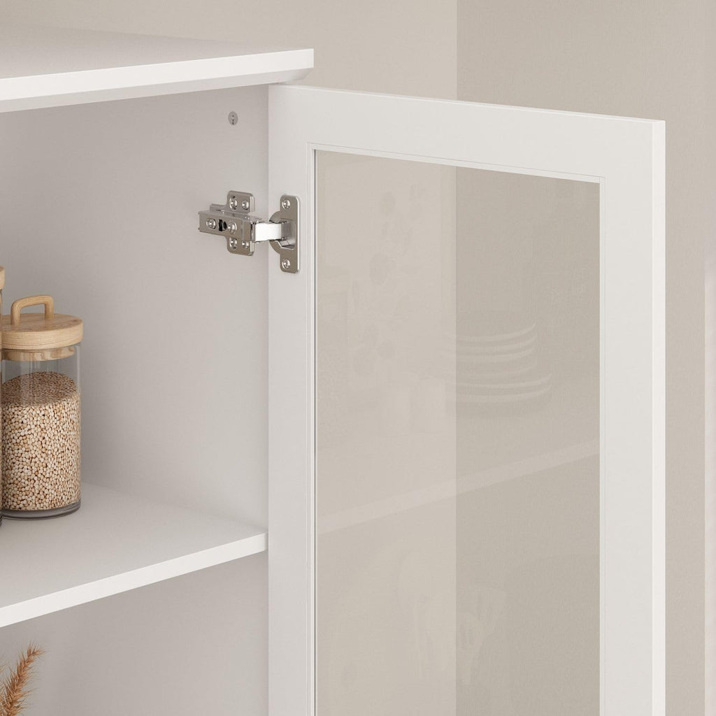 MOUMON Pantry Cabinet Kitchen Storage Cabinet with Glass Doors, Kitchen Pantry with Shelves & Drawer, for Living Room White (31.5”W x 15.7”D x 78.7”H), Small