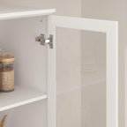 MOUMON Pantry Cabinet Kitchen Storage Cabinet with Glass Doors, Kitchen Pantry with Shelves & Drawer, for Living Room White (31.5”W x 15.7”D x 78.7”H), Small