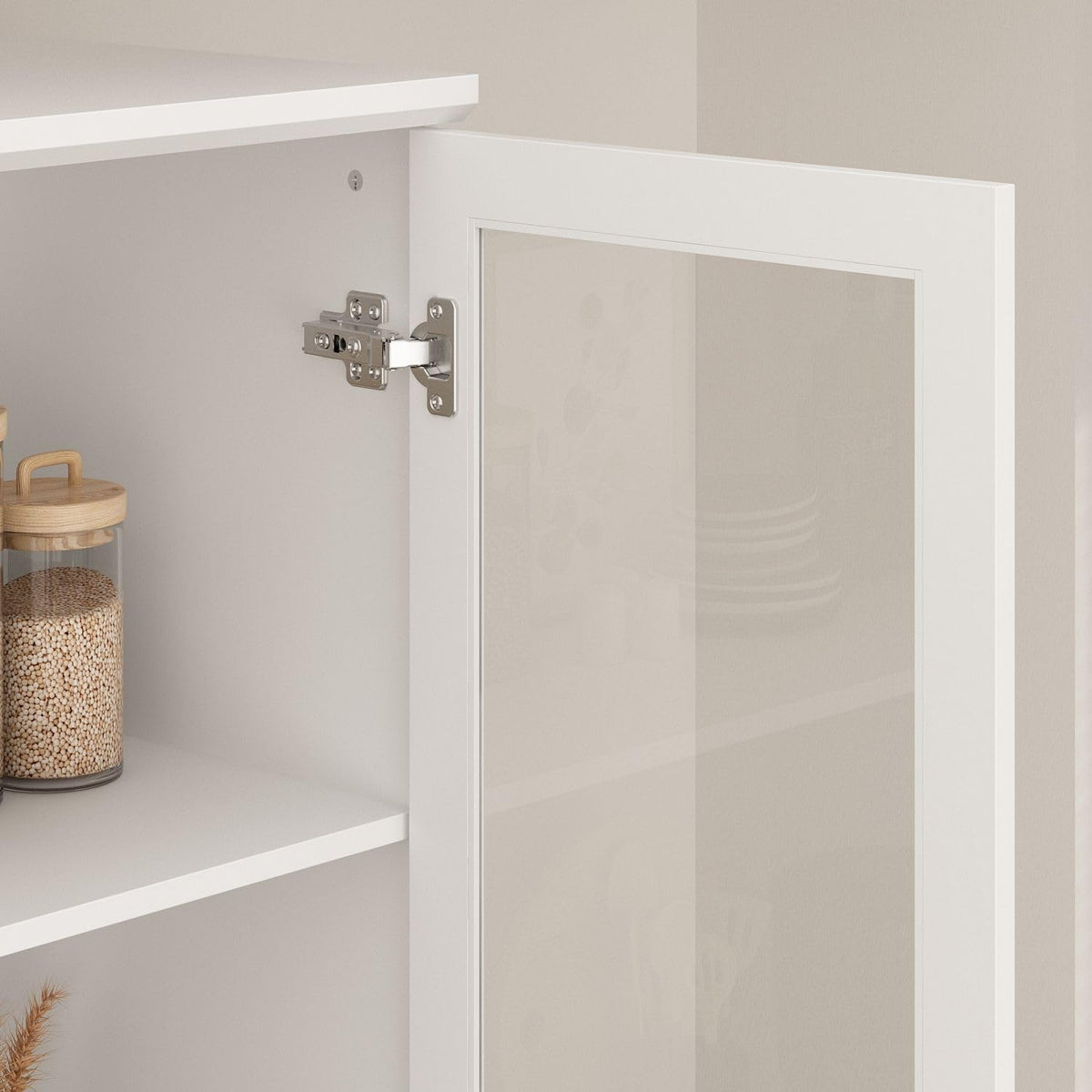 MOUMON Pantry Cabinet Kitchen Storage Cabinet with Glass Doors, Kitchen Pantry with Shelves & Drawer, for Living Room White (31.5”W x 15.7”D x 78.7”H), Small