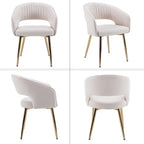 Modern Dining Chairs Set of 4, Upholstered PU Leather Dining Room Chairs with Gold Metal Legs, Accent Kitchen Chairs with Curved Backrest for Living Room, Cream