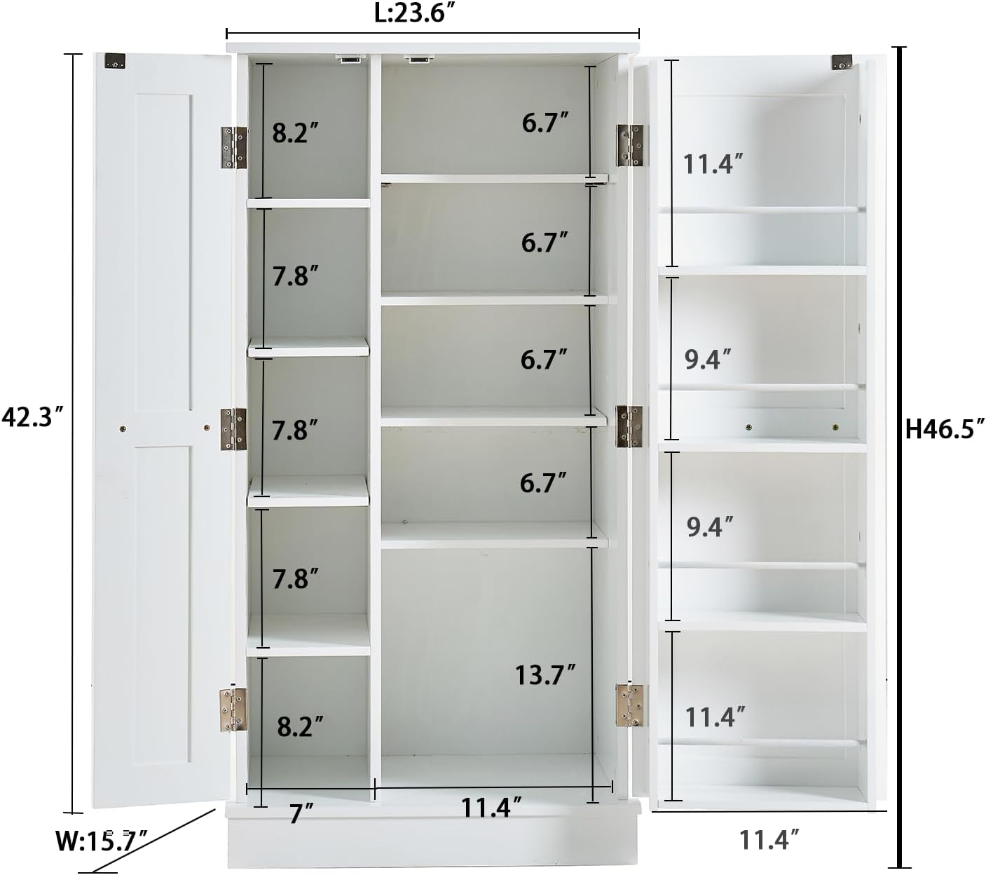 47" Tall Kitchen Pantry Cabinet,Freestanding Kitchen Pantry Storage Cabinet with Doors and Adjustable Shelves for Dining Room and Craft Room