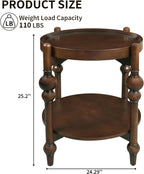 23" Round End Table, Mid Century Modern Side Table with Solid Wood Frame and Top, Small Night Stand for Living Room Office Apartment, Walnut