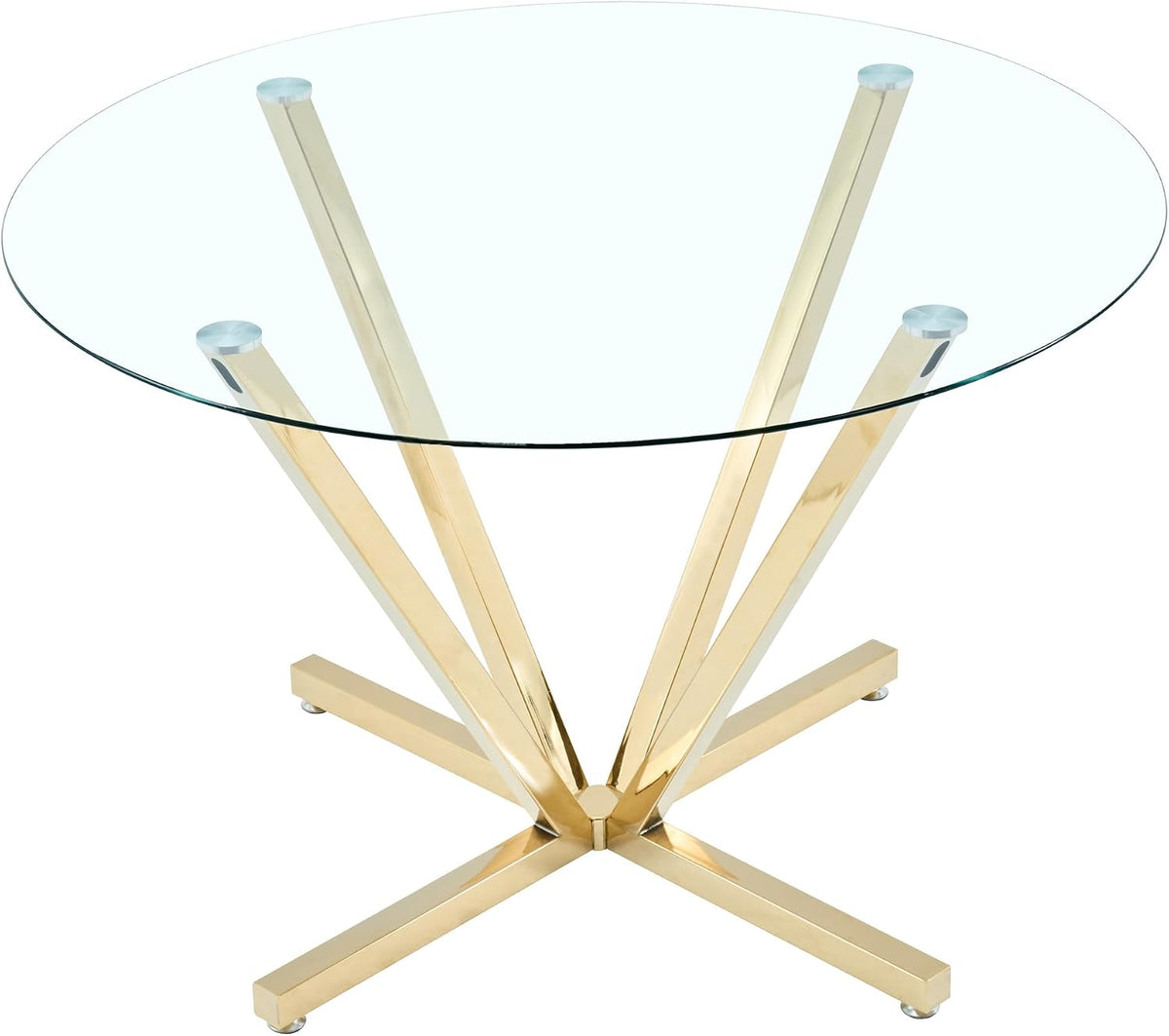 HomVent Round Dining Table, 45.2" Glass Dining Room Table for 4-6, Glass Kitchen Table with Gold Metal Legs for Apartment Home Kitchen Living Room
