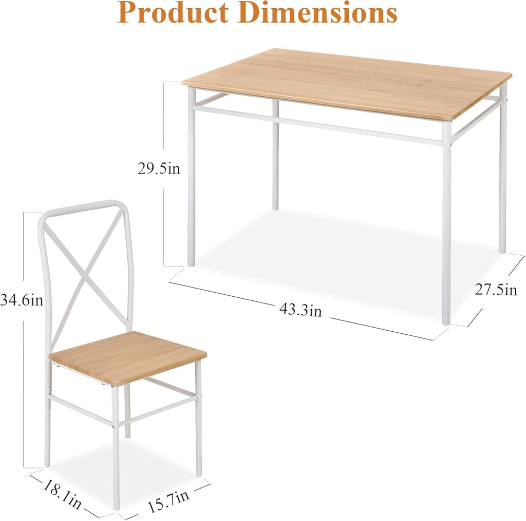 VECELO Dining Table Set for 4, 5-Piece Wood Kitchen Table with Chairs for Small Space, Breakfast Nook, Space-Saving, Natural White