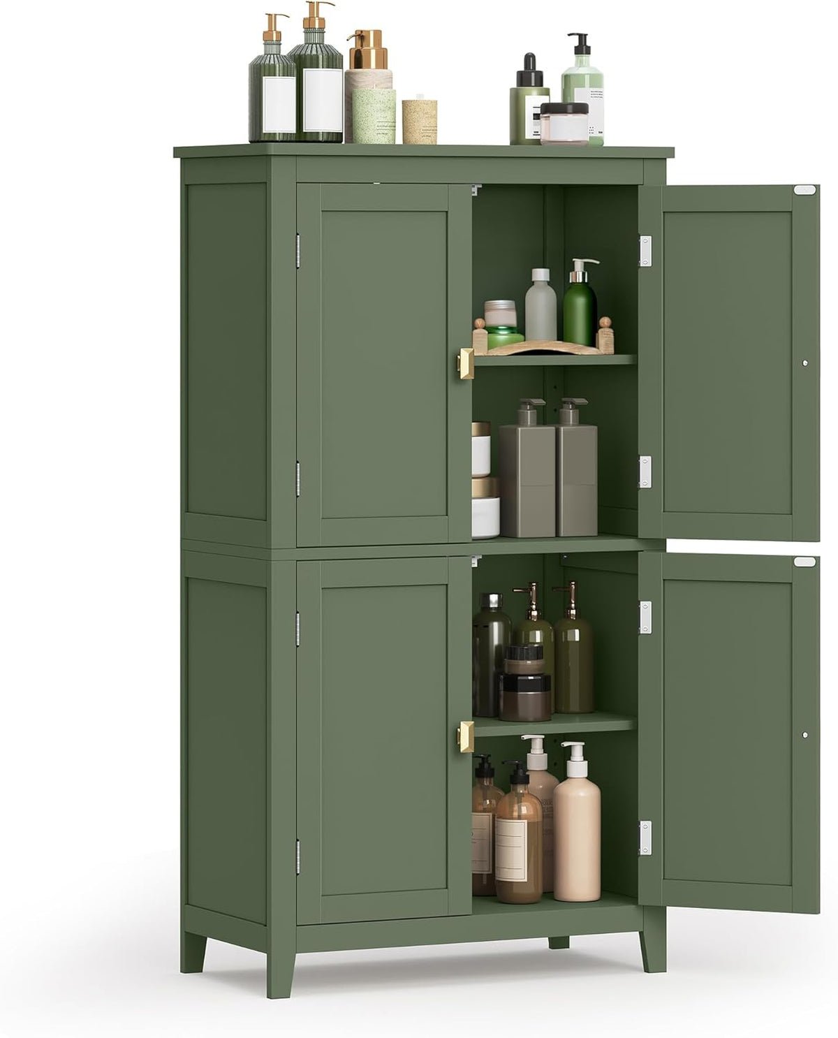 VASAGLE Floor Storage Cabinet, Freestanding Unit, 4 Doors | Adjustable Shelves, 11.8 x 23.6 x 43.3 Inches, for Entryway, Bathroom, Forest Green, UBBC552C01
