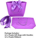 HUAPRINT Gift Bags with Handles,7.48×3.54×7.9 inches,Party Favor Bags with Bow Ribbon,12Pcs Purple Paper Bags for Birthday Wedding Bridesmaid Present Celebration Holiday