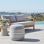 LR Home Simple Stripe Indoor Outdoor Pouf, Blue/White/Pink/Black, 20" x 20" x 20"