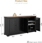 ONBRILL 63 Inches Buffet Cabinet with Storage, Large Sideboard Cabinet with 4 Barn Doors, Adjustable Shelves, Wood Coffee Bar Station for Kitchen, Living Room, Black