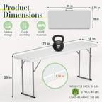 HLPB 6 FT Narrow Folding Table, Tabletop Fold-in-Half, Thickened HDPE Material and Thicker Metal Frame, Foldable with Handle & Safety Locks, Perfect for Meeting, Party, White